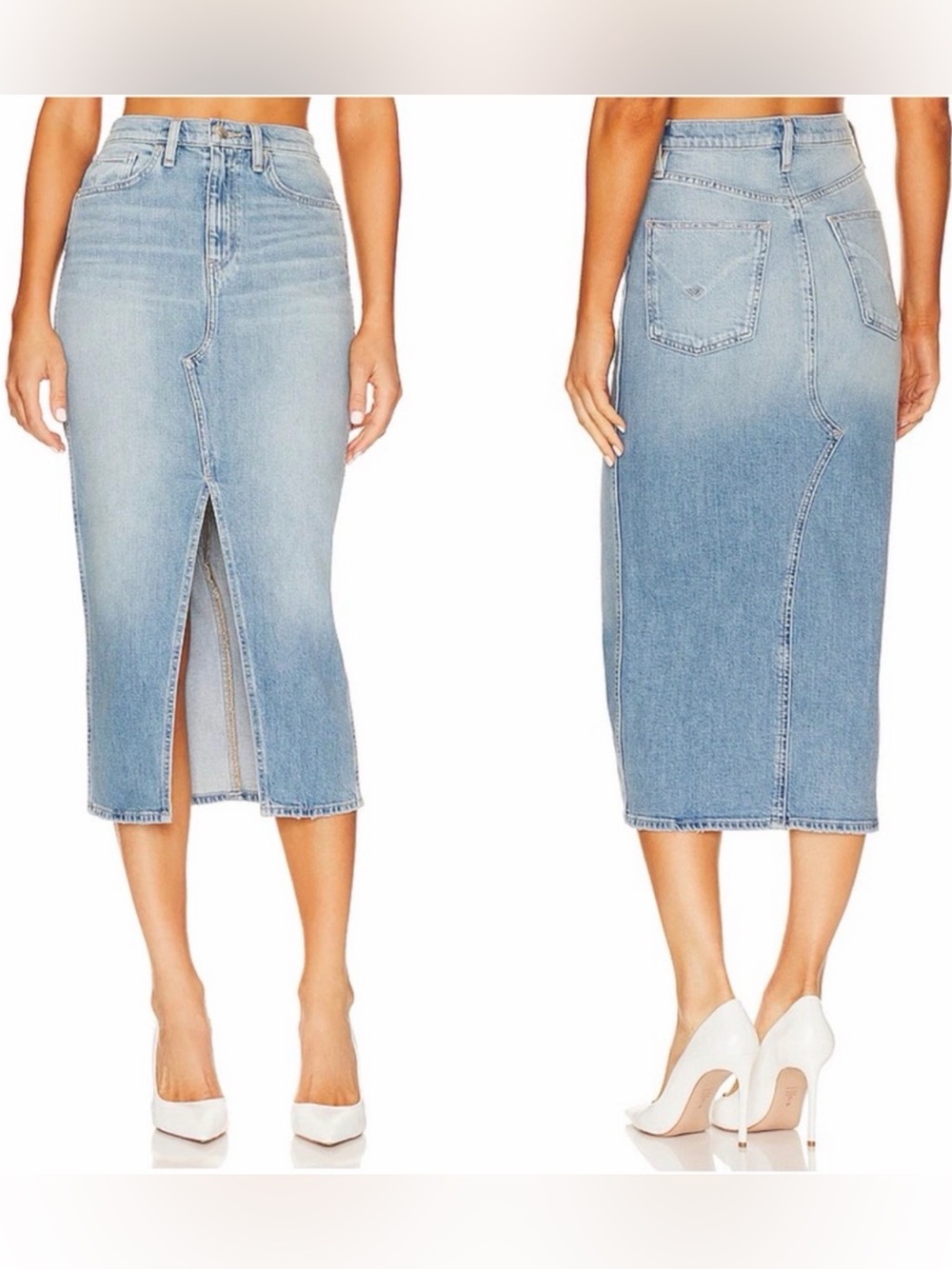 Hudson Reconstructed Denim Midi Skirt with Front Slit in Offshore - Sz 27